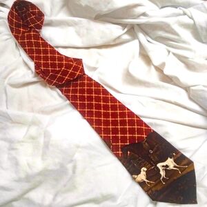 Polo Ralph Lauren Equestrian Depiction 100% Silk Red Patterned Mens Tie